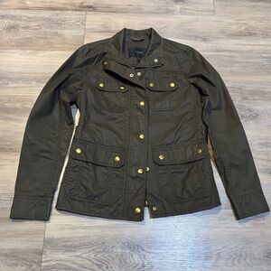 J Crew waxed cotton downtown field army green moto jacket women’s size XXS